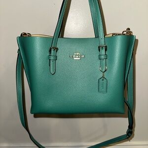 Coach Reversible Green/Yellow Leather Small Tote
